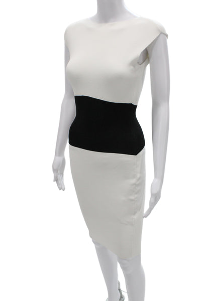 Milly Women White Colorblock Pencil Dress Short Sleeve Boat Neck Size 0P