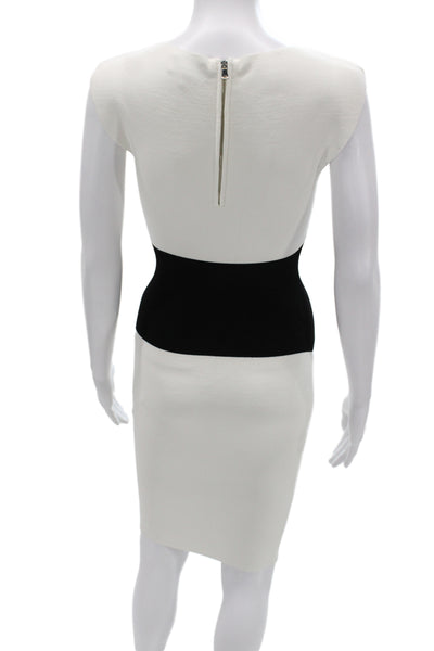 Milly Women White Colorblock Pencil Dress Short Sleeve Boat Neck Size 0P