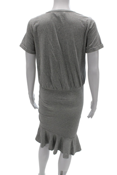 Veronica Beard Women Gray T-Shirt Dress Short Sleeve Mid-Calf Size XS