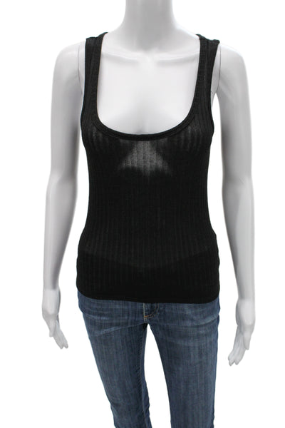 LELUXE Women Basic Sleeveless Scoop Neck Viscose Blend Tank Black Size XS