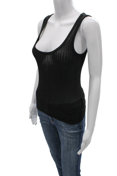 LELUXE Women Basic Sleeveless Scoop Neck Viscose Blend Tank Black Size XS