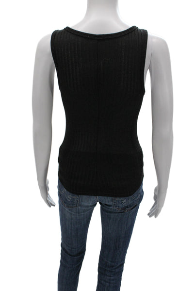 LELUXE Women Basic Sleeveless Scoop Neck Viscose Blend Tank Black Size XS