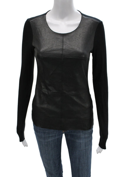 Bailey 44 Women Black Scoop Neck Long Sleeve Basic Blouse Polyurethane Size S