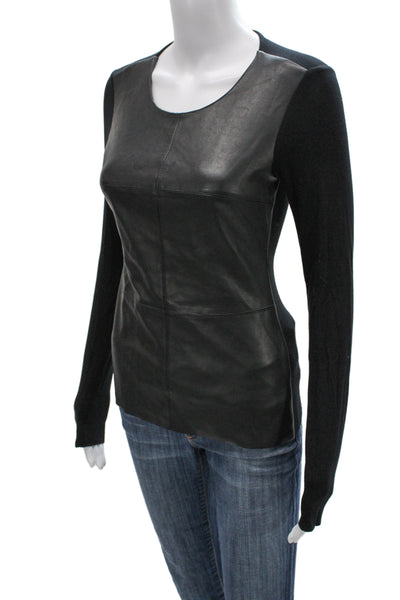Bailey 44 Women Black Scoop Neck Long Sleeve Basic Blouse Polyurethane Size S