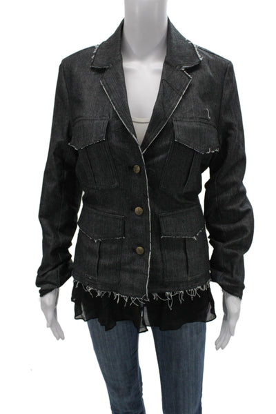 Artelier Nicole Miller Women Military Jacket Gray Petites Size S