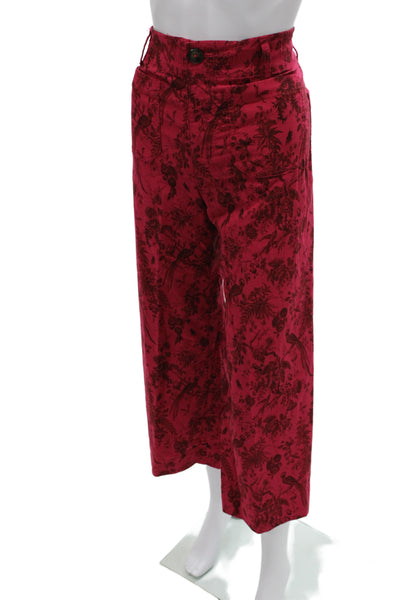 Maeve Anthropologie Womens Cropped Red Floral Pants Button Closure Size 25