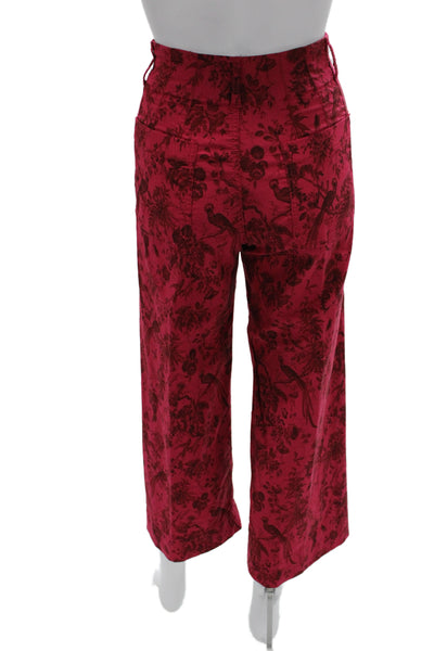 Maeve Anthropologie Womens Cropped Red Floral Pants Button Closure Size 25