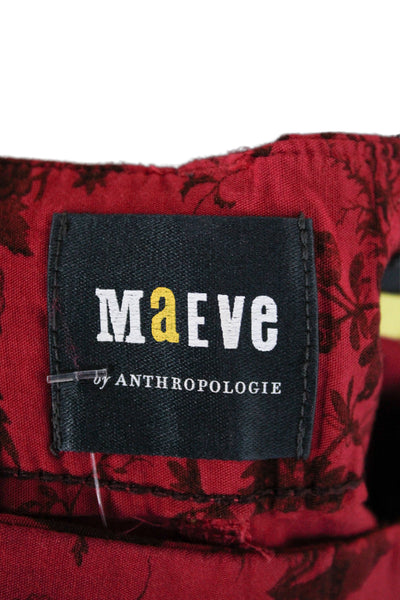 Maeve Anthropologie Womens Cropped Red Floral Pants Button Closure Size 25