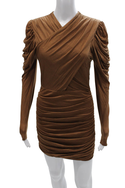 Intermix Women Bodycon Dress Brown V Neck Long Sleeve Above Knee Size S