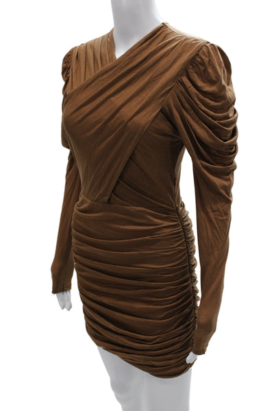 Intermix Women Bodycon Dress Brown V Neck Long Sleeve Above Knee Size S