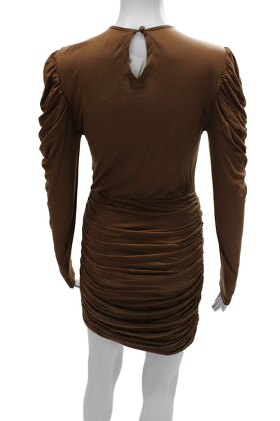 Intermix Women Bodycon Dress Brown V Neck Long Sleeve Above Knee Size S