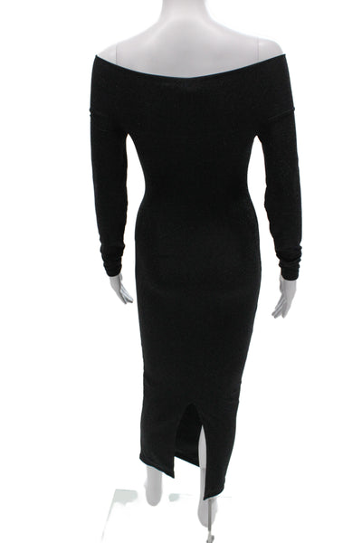 Allsaints Women Bodycon Off Shoulder Long Sleeve Black Mid Calf Dress Size 0