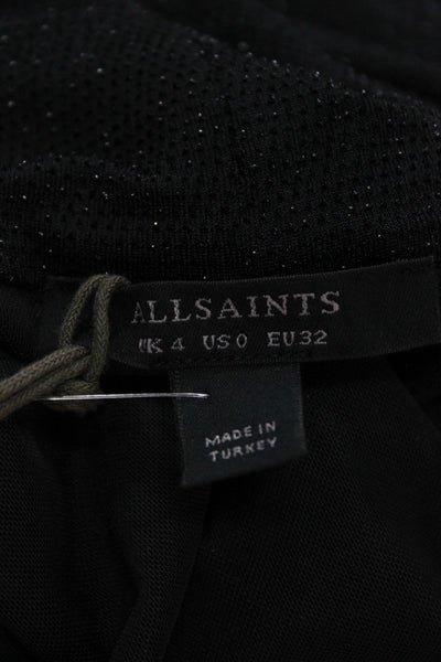 Allsaints Women Bodycon Off Shoulder Long Sleeve Black Mid Calf Dress Size 0
