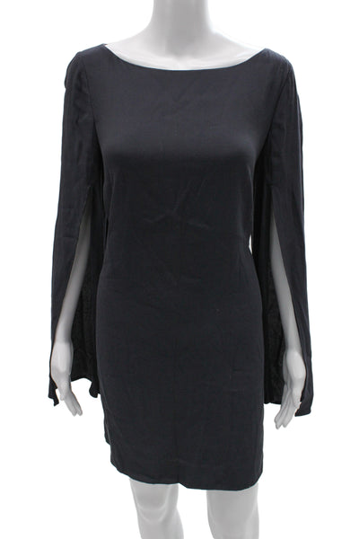 Free People Womens Shift Dress Black Boat Neck Long Sleeve Button Rayon Size S