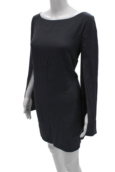 Free People Womens Shift Dress Black Boat Neck Long Sleeve Button Rayon Size S