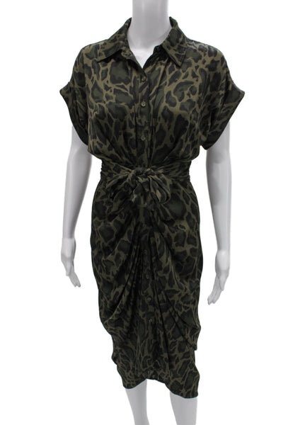 Steve Madden Women Shirt Dress Green Animal Print Short Sleeve Size 0