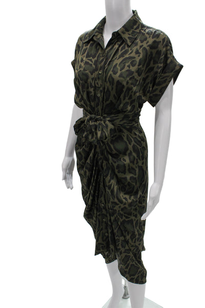 Steve Madden Women Shirt Dress Green Animal Print Short Sleeve Size 0