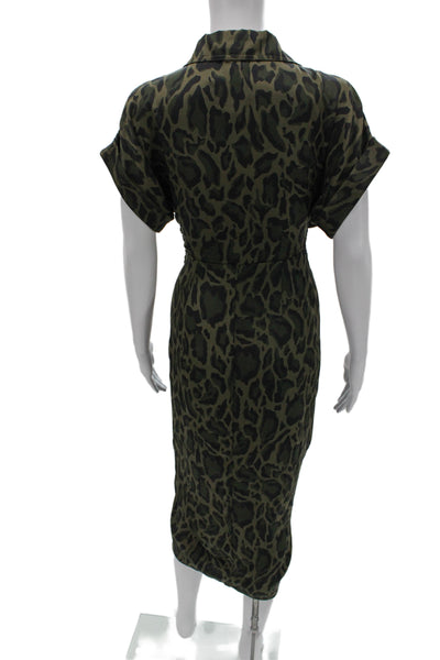 Steve Madden Women Shirt Dress Green Animal Print Short Sleeve Size 0