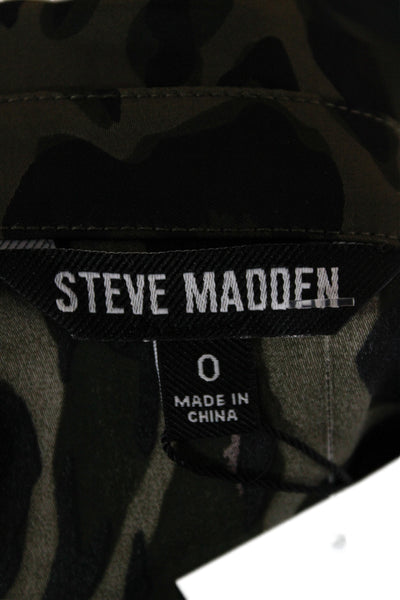 Steve Madden Women Shirt Dress Green Animal Print Short Sleeve Size 0