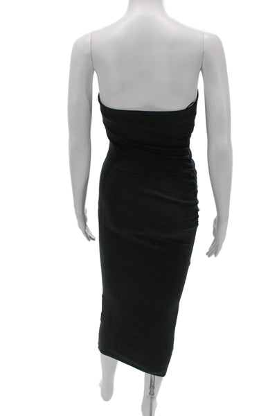 Zara Women Bodycon Strapless Black Mid-Calf Cotton Elastane Dress Size S