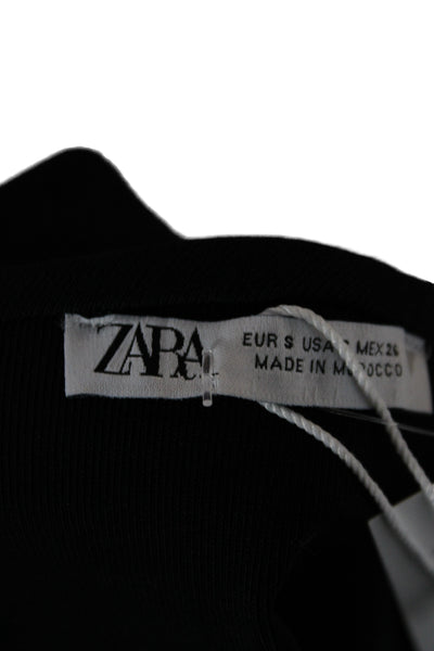 Zara Women Bodycon Strapless Black Mid-Calf Cotton Elastane Dress Size S