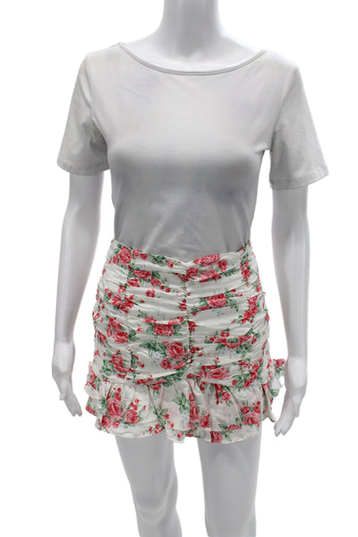 Endless Rose Women Mini Linen V-Neck Floral Zip Short Sleeve Top Size S