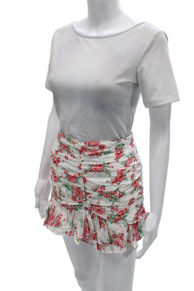 Endless Rose Women Mini Linen V-Neck Floral Zip Short Sleeve Top Size S