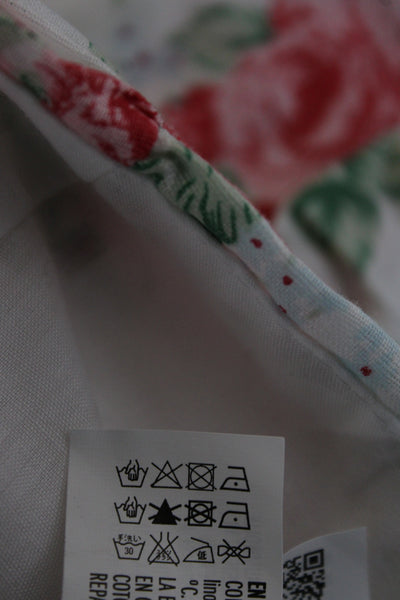 Endless Rose Women Mini Linen V-Neck Floral Zip Short Sleeve Top Size S