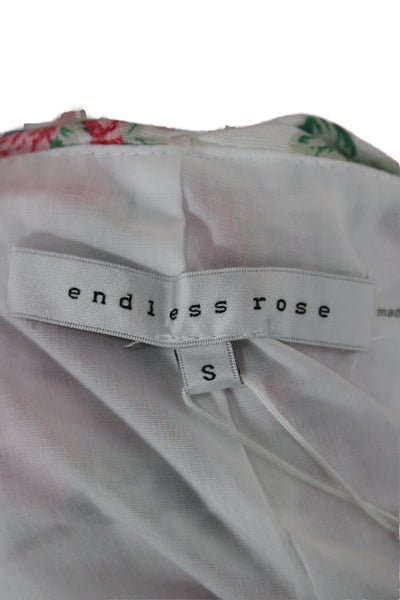 Endless Rose Women Mini Linen V-Neck Floral Zip Short Sleeve Top Size S