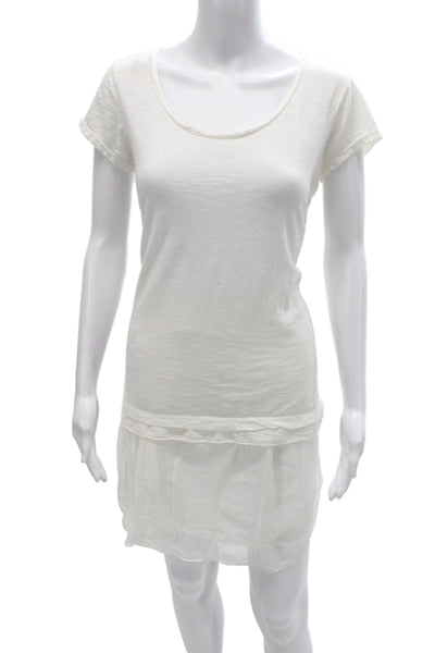 Nina Kendosa Women White T-Shirt Dress Short Sleeve Scoop Neck Size S