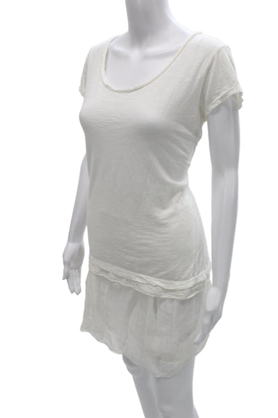 Nina Kendosa Women White T-Shirt Dress Short Sleeve Scoop Neck Size S