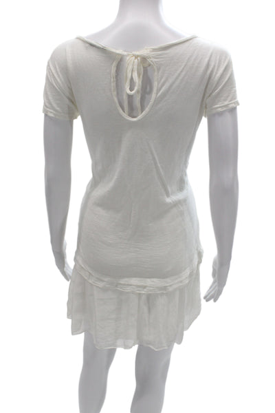 Nina Kendosa Women White T-Shirt Dress Short Sleeve Scoop Neck Size S