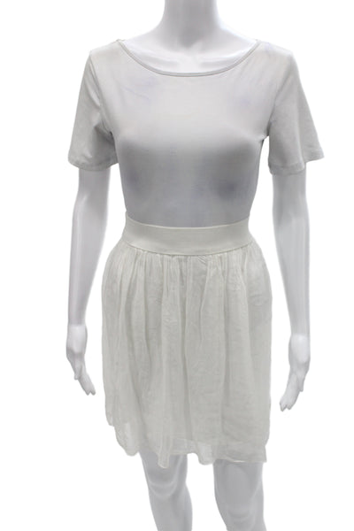 Nina Kendosa Women White T-Shirt Dress Short Sleeve Scoop Neck Size S