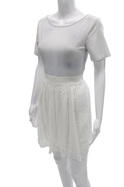 Nina Kendosa Women White T-Shirt Dress Short Sleeve Scoop Neck Size S