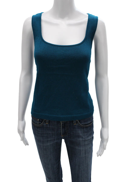 St. John Women Blue Knit Scoop Neck Sleeveless Basic Tank Classic Size L