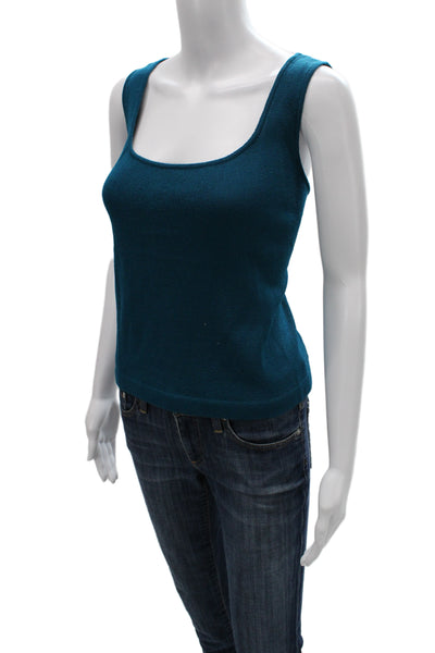 St. John Women Blue Knit Scoop Neck Sleeveless Basic Tank Classic Size L
