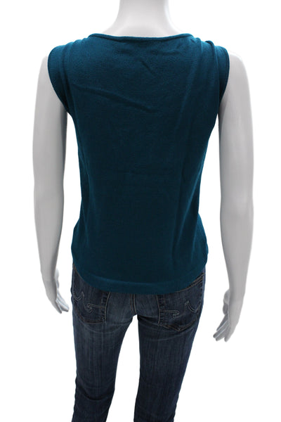 St. John Women Blue Knit Scoop Neck Sleeveless Basic Tank Classic Size L