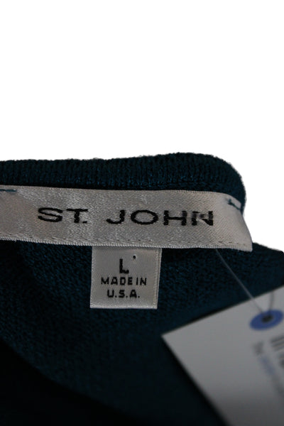 St. John Women Blue Knit Scoop Neck Sleeveless Basic Tank Classic Size L