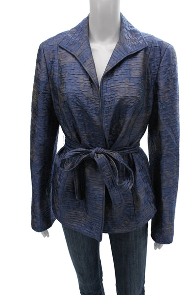 Lafayette 148 New York Women Blue Wool Striped Basic Jacket Long Sleeve Size 12