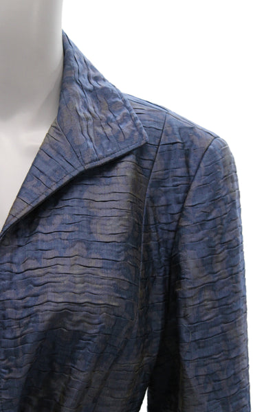 Lafayette 148 New York Women Blue Wool Striped Basic Jacket Long Sleeve Size 12