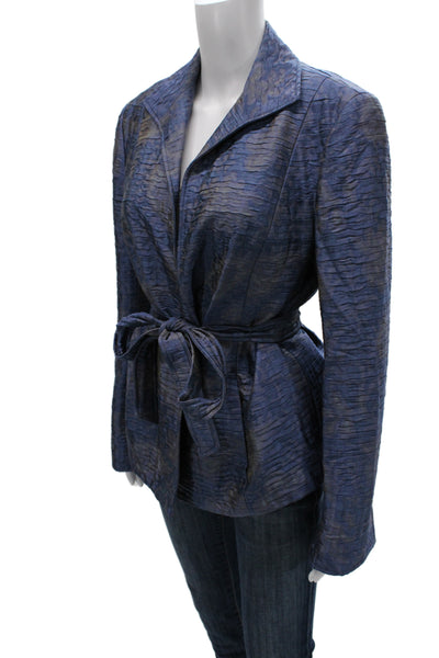 Lafayette 148 New York Women Blue Wool Striped Basic Jacket Long Sleeve Size 12