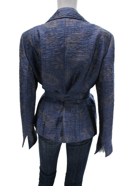 Lafayette 148 New York Women Blue Wool Striped Basic Jacket Long Sleeve Size 12