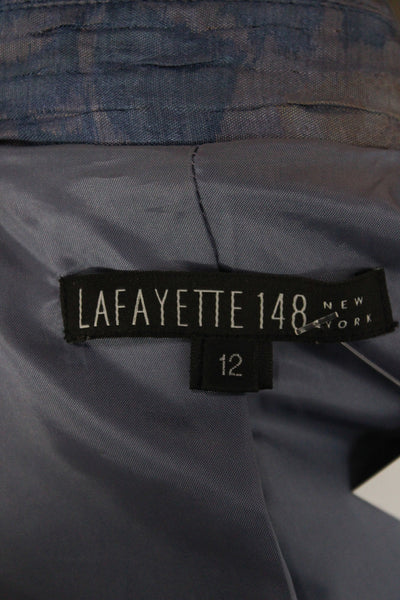 Lafayette 148 New York Women Blue Wool Striped Basic Jacket Long Sleeve Size 12