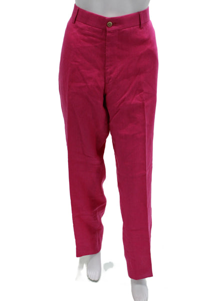 Ralph Lauren Purple Label Women Pink Linen Dress Pants Button Inseam 32 Size 36