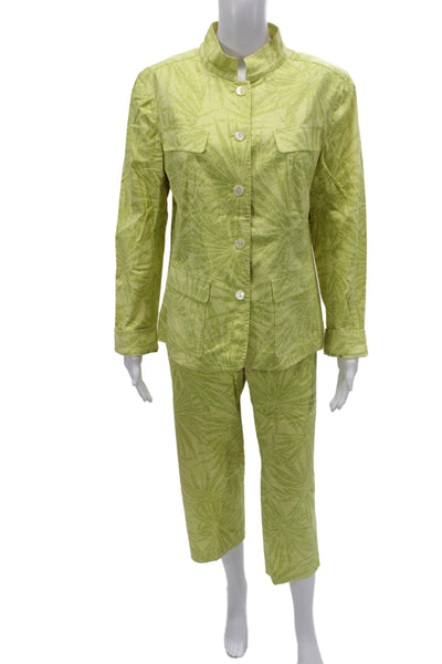 Lafayette 148 New York Womens Pantsuit Green Floral Long Sleeve Cotton Size 12