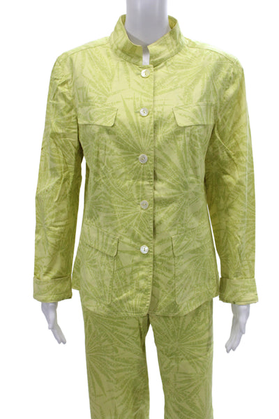 Lafayette 148 New York Womens Pantsuit Green Floral Long Sleeve Cotton Size 12