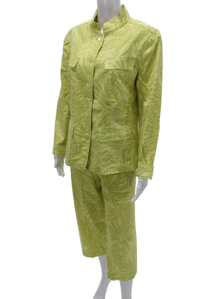 Lafayette 148 New York Womens Pantsuit Green Floral Long Sleeve Cotton Size 12