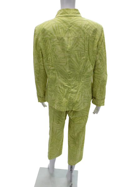 Lafayette 148 New York Womens Pantsuit Green Floral Long Sleeve Cotton Size 12