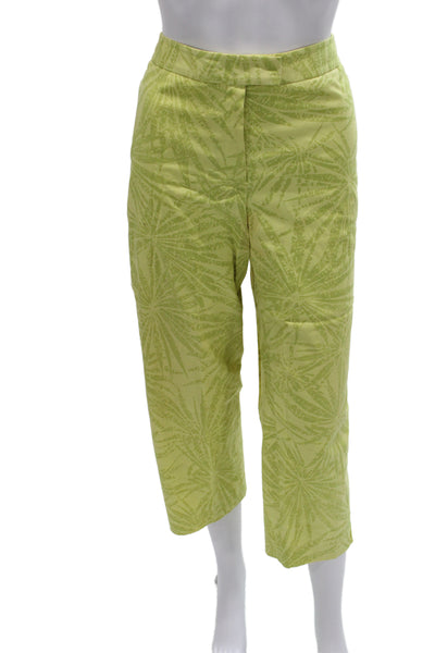 Lafayette 148 New York Womens Pantsuit Green Floral Long Sleeve Cotton Size 12