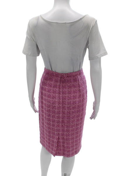Paule Vasseur Women Straight Pencil Silk Check Button Skirt Pink Size 42
